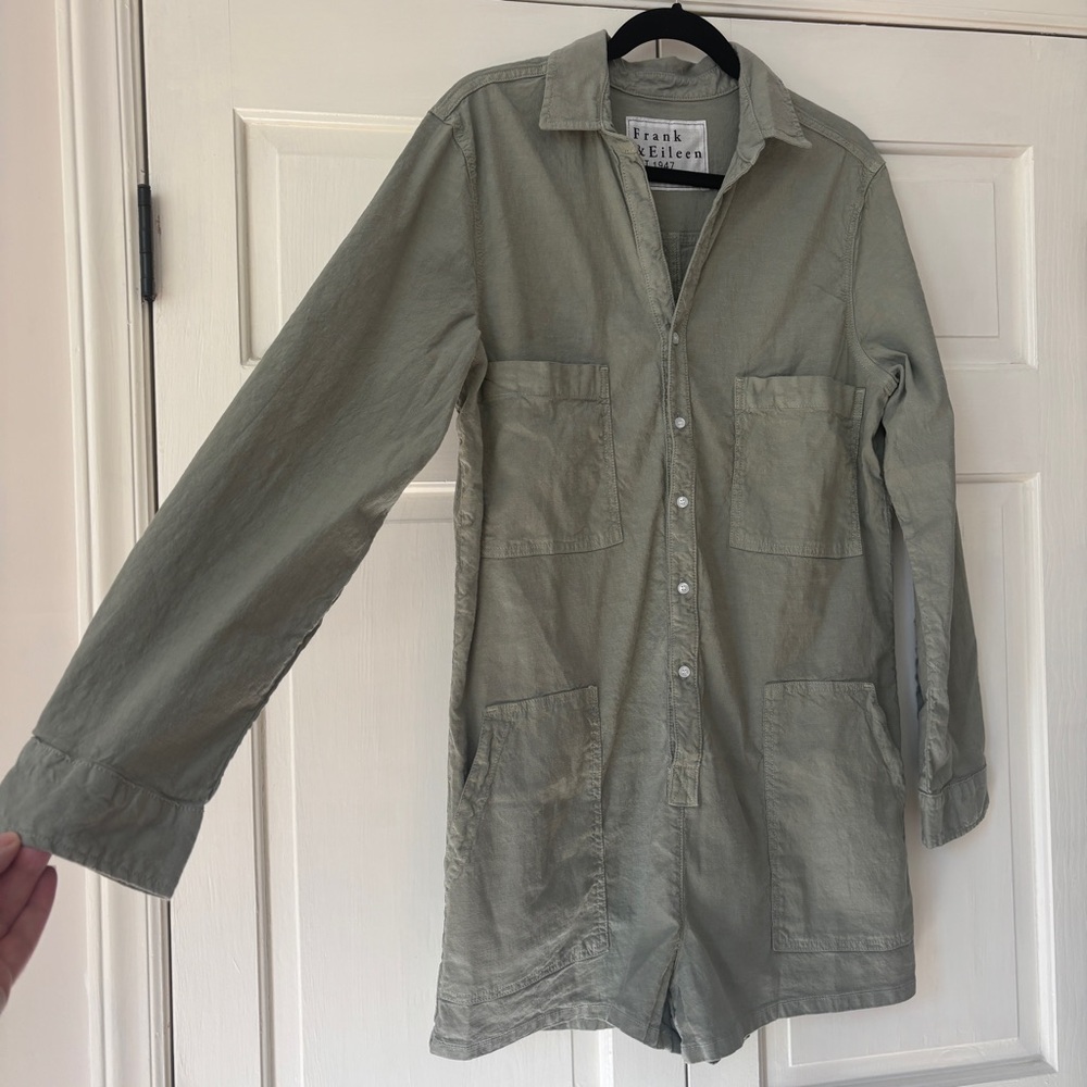 Frank & Eileen Ireland Playsuit Romper Olive Green Size Large Long Sleeve Cotton - Picture 3 of 14